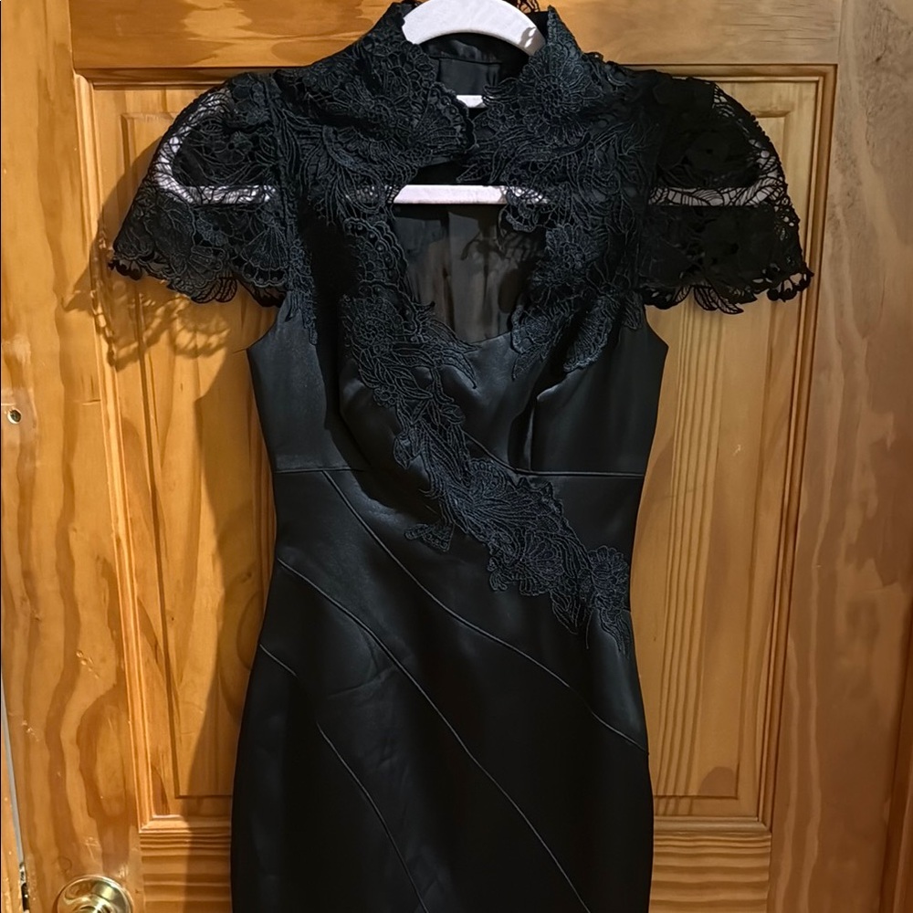NWT Karen Millen Black Satin Dress with Lace Black Ties Cocktail Wedding Guest - Picture 4 of 13